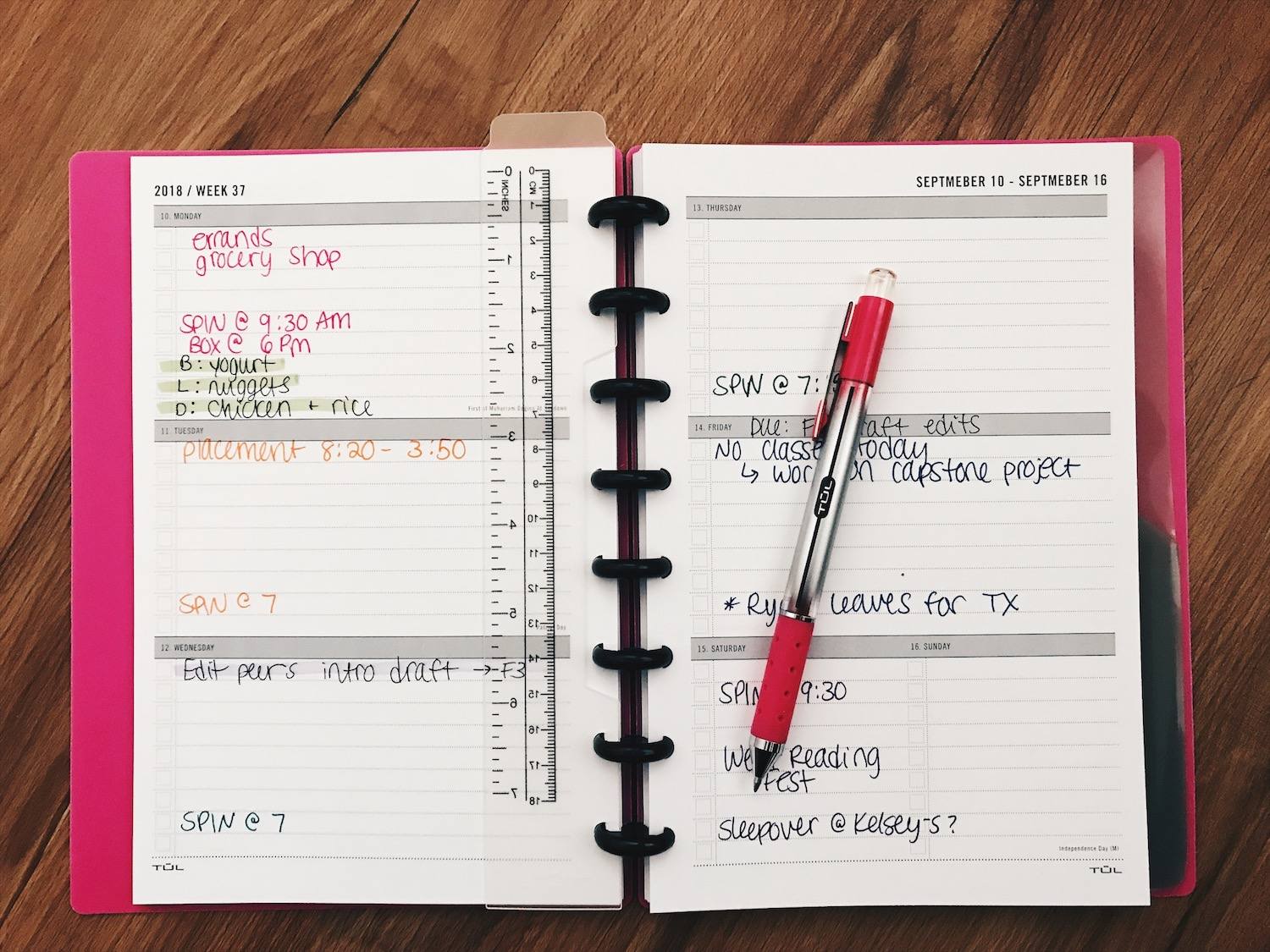 tul planner weekly layout